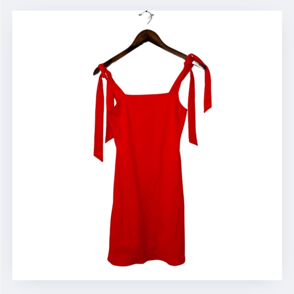 Sezane Evie Tie Shoulder Coral Ribbed Mini Dress with Tie Straps Size M